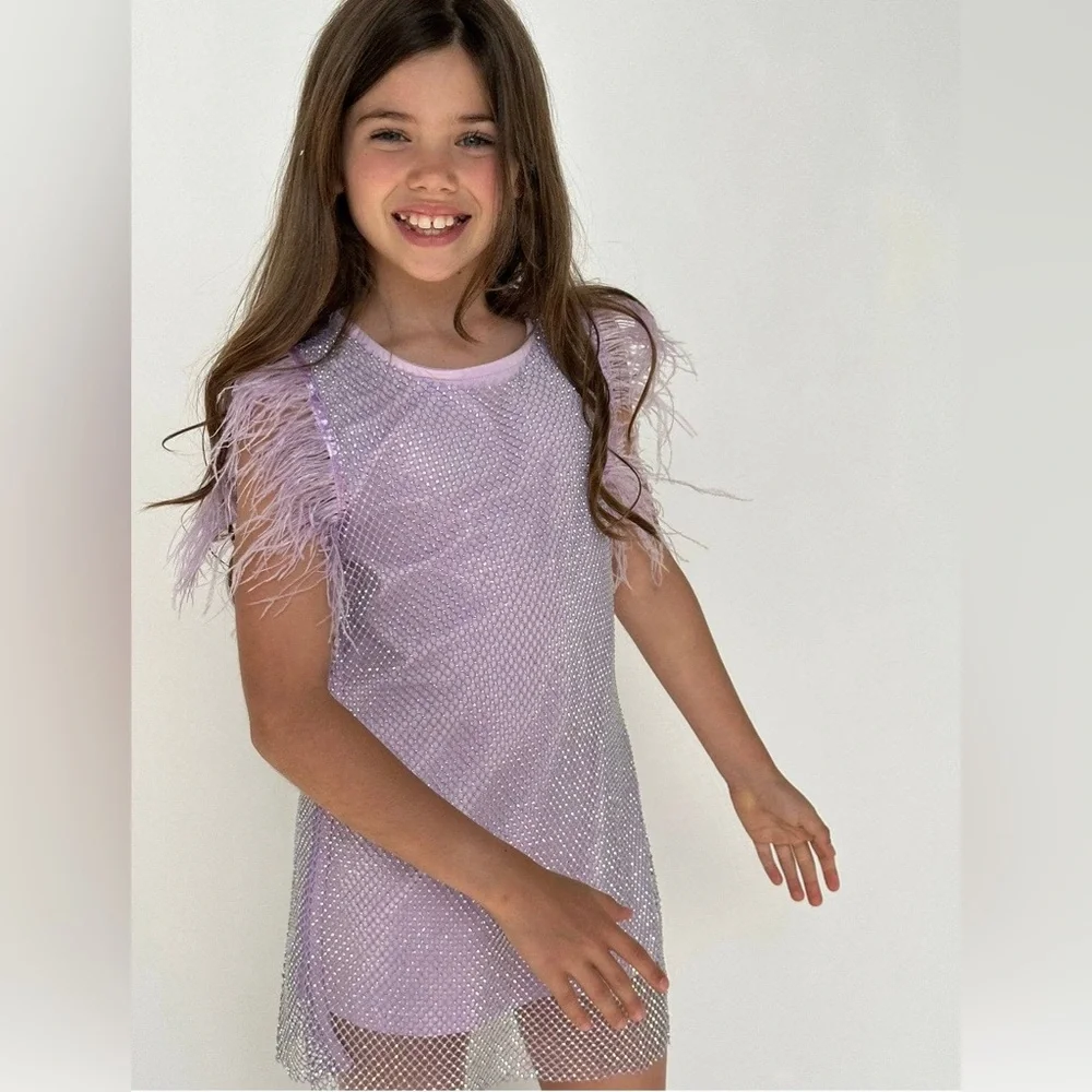 Lola + The Boys Sparkling Lavender Feather Dress - Picture 1 of 3